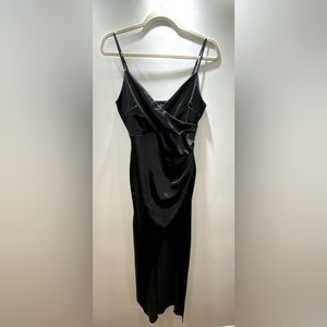 Akira - Satin Maxi Dress w/ Front Slit - Black - L